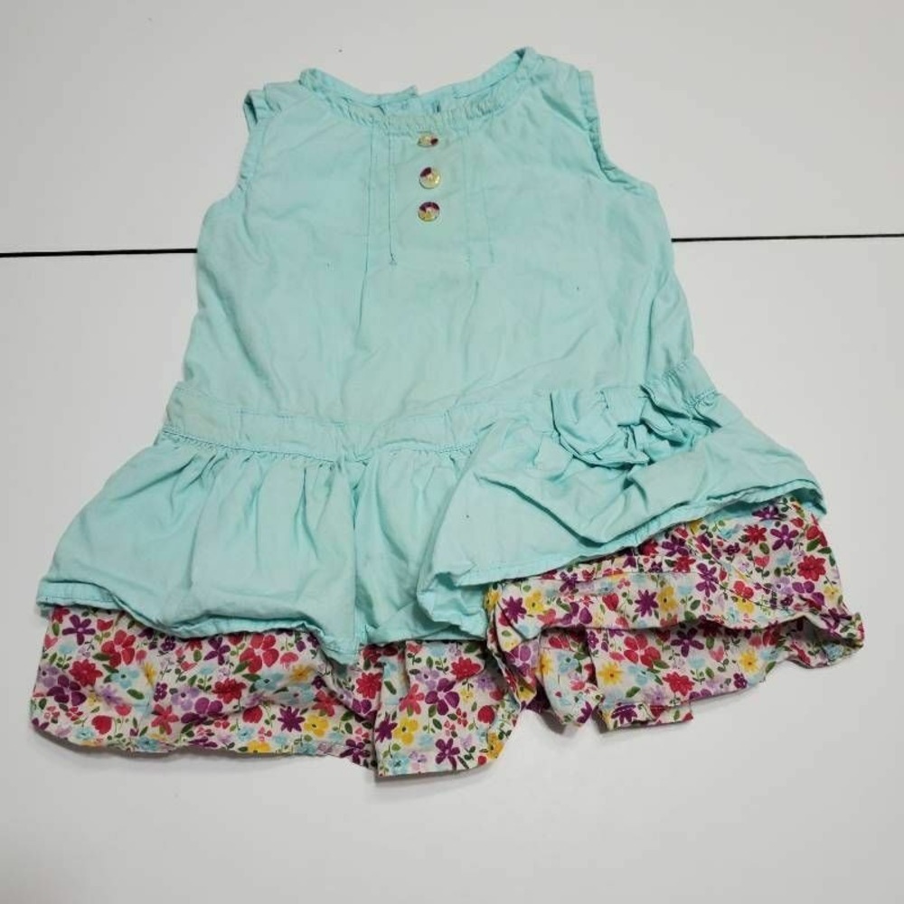 Crazy 8 Girls A-Line Dress Blue Floral Ruffles Buttons 100% Cotton 12-18 Months